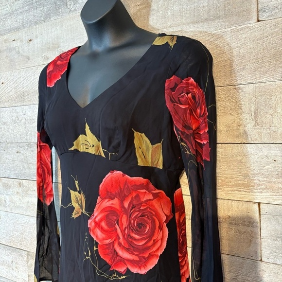 Vintage Mica women’s retro 90’s black floral pullover midi  dress in size 14‎ - Picture 3 of 9